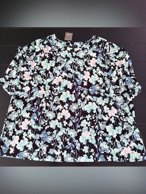 J.Jill Black Floral Long Sleeve Crewneck Top Women’s XL NWT Mint Pink Print